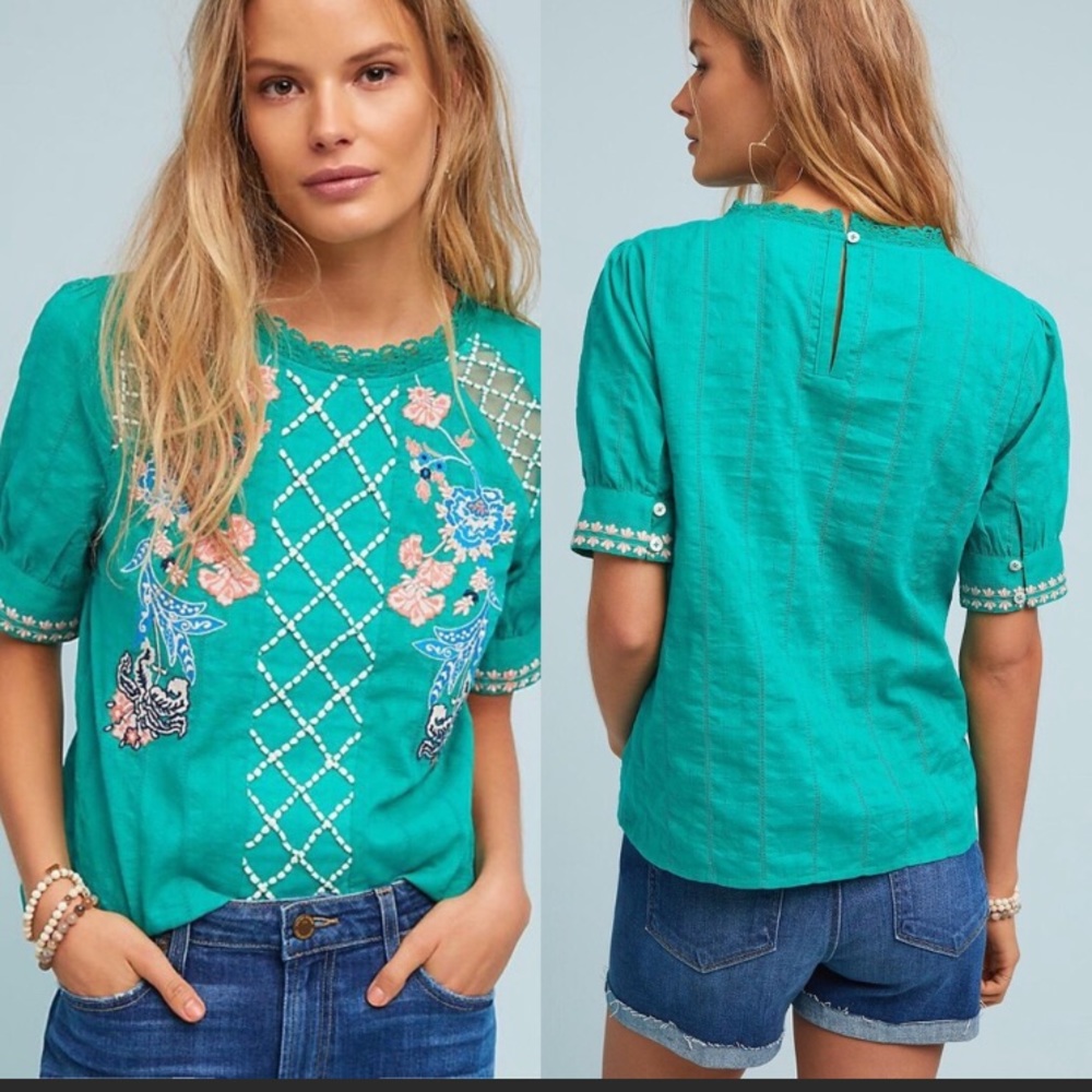 Anthropologie Maeve Perennial Embroidered Blouse